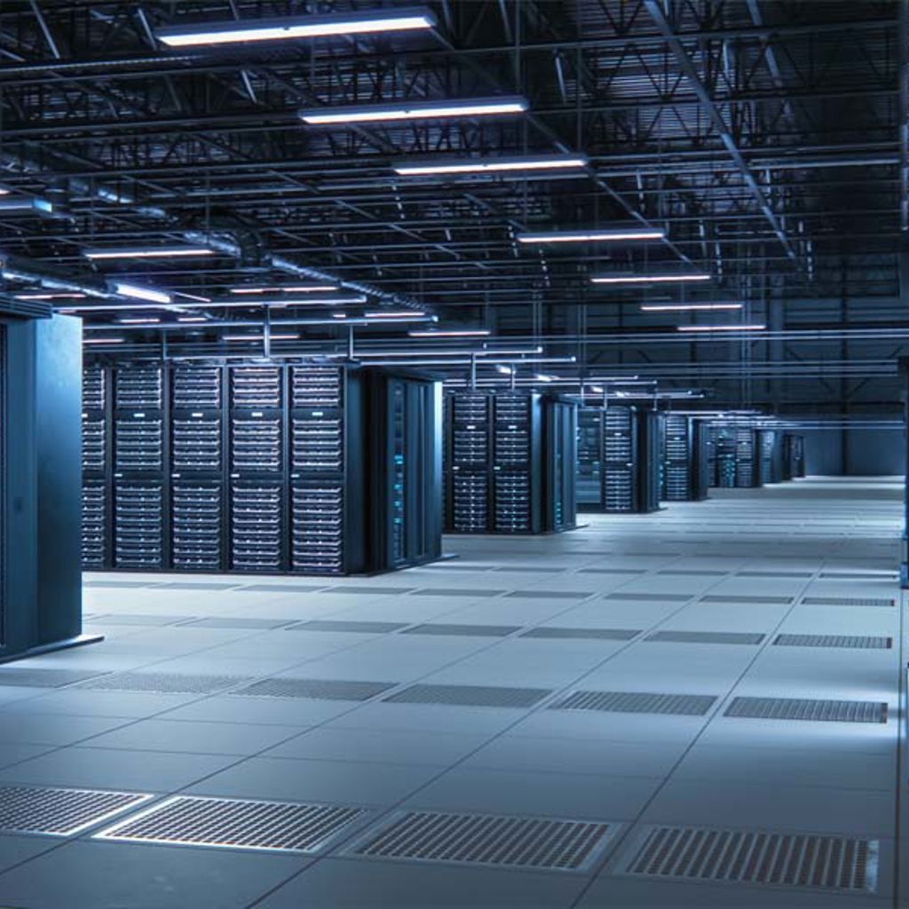 A room with many computer servers.