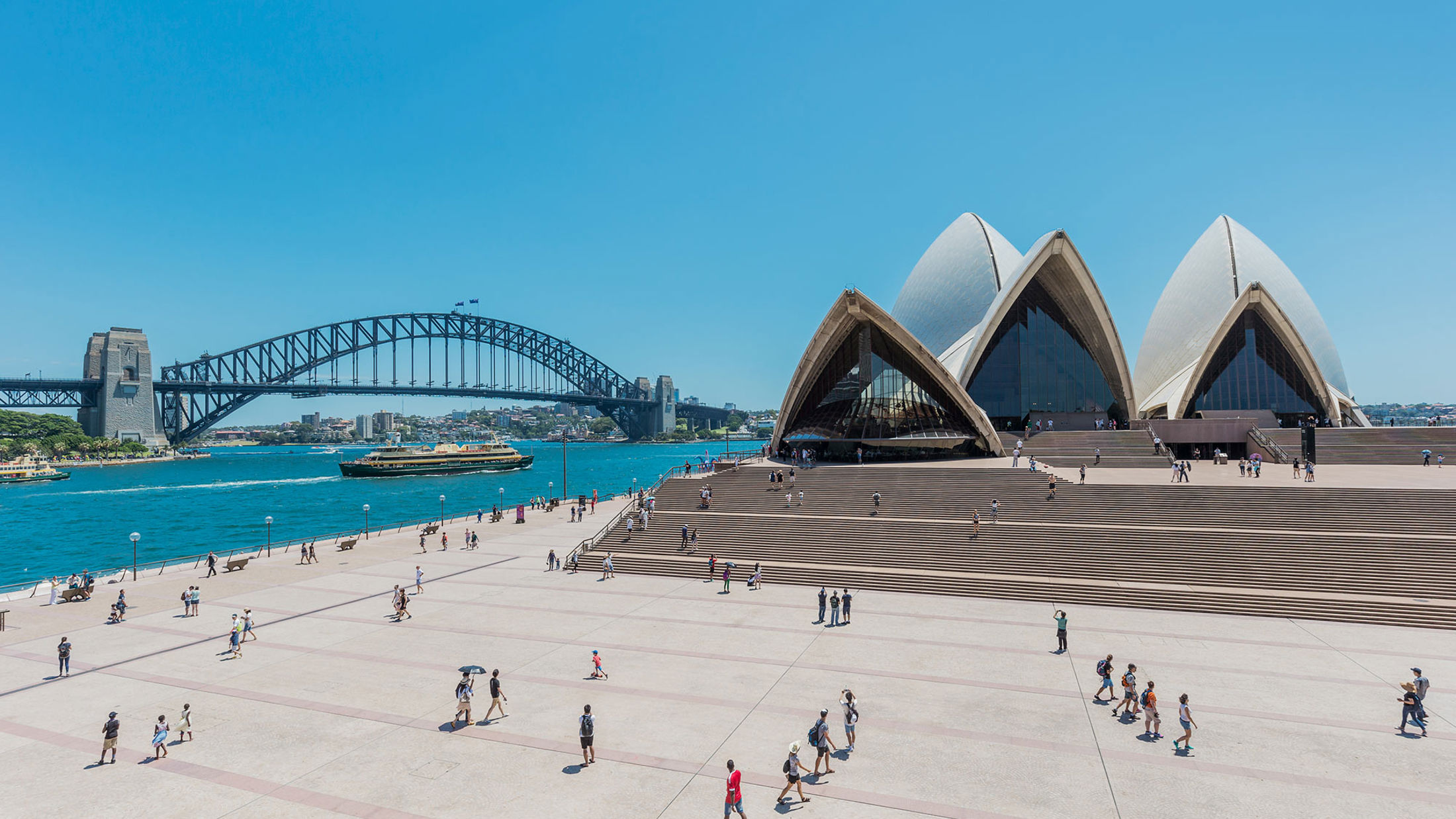 Sydney Opera House with the Sydney Harbour Bridge in the background