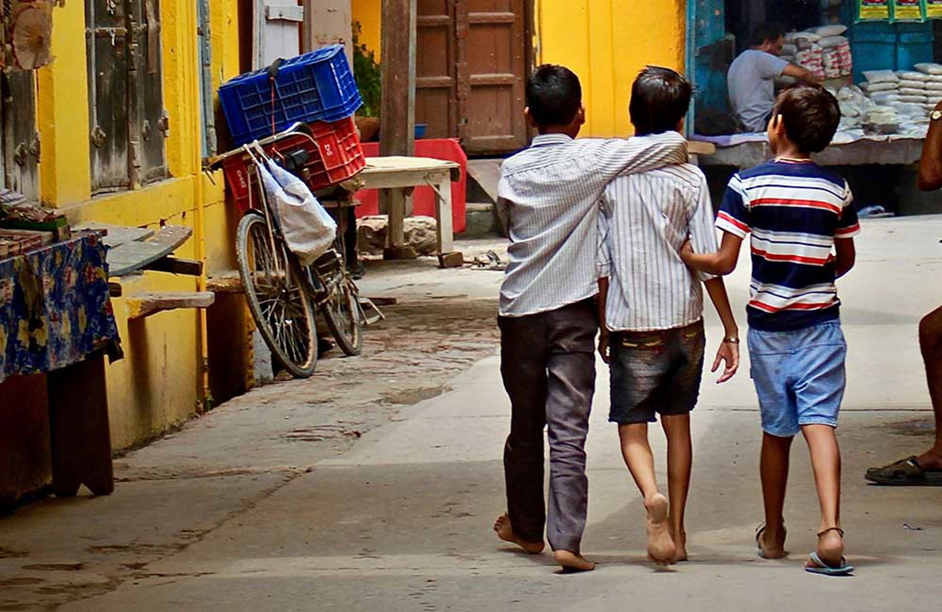 Children walking along a street