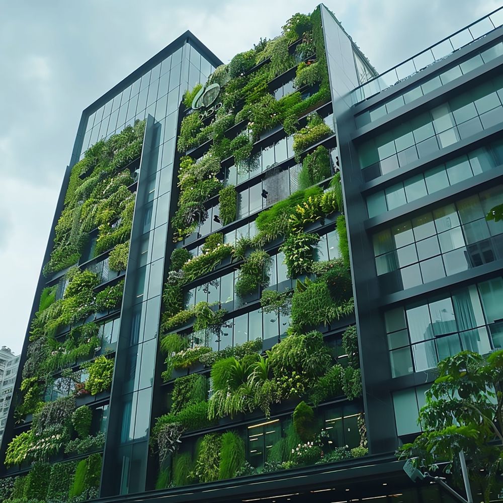 AI representation of green walls on a building