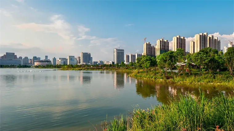 Body of water within a cityscape