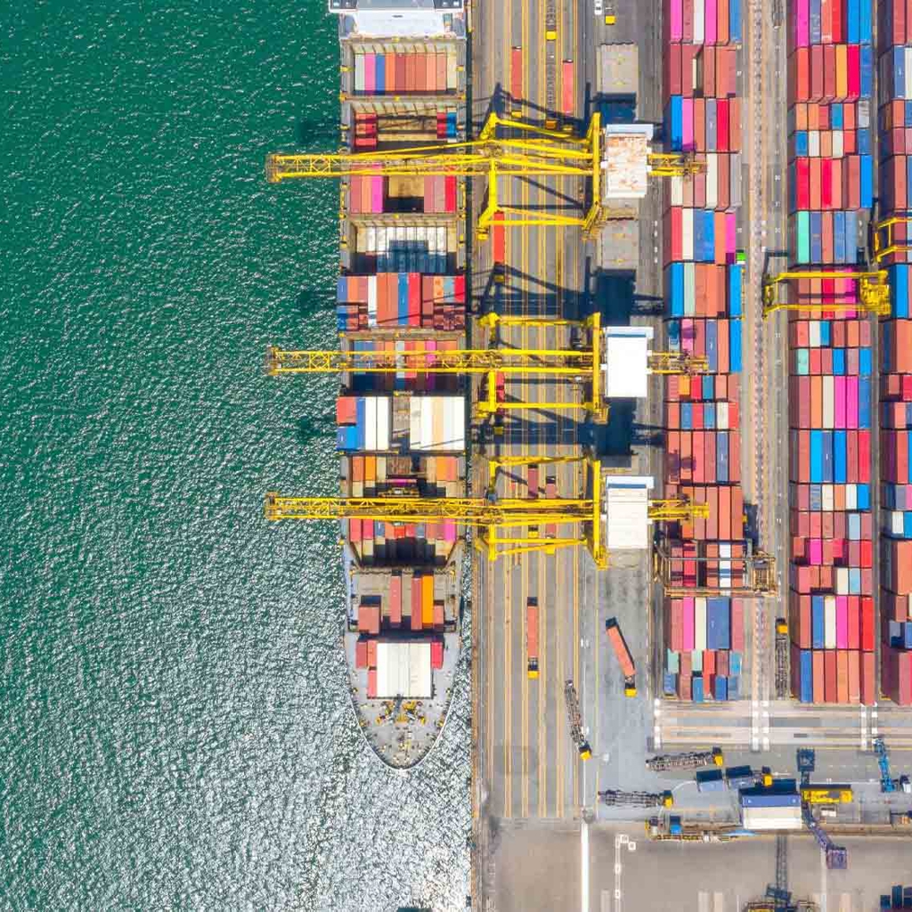 Aerial view of a freight port