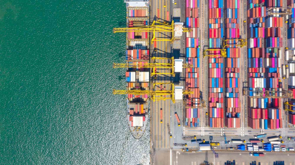 Aerial view of a freight port