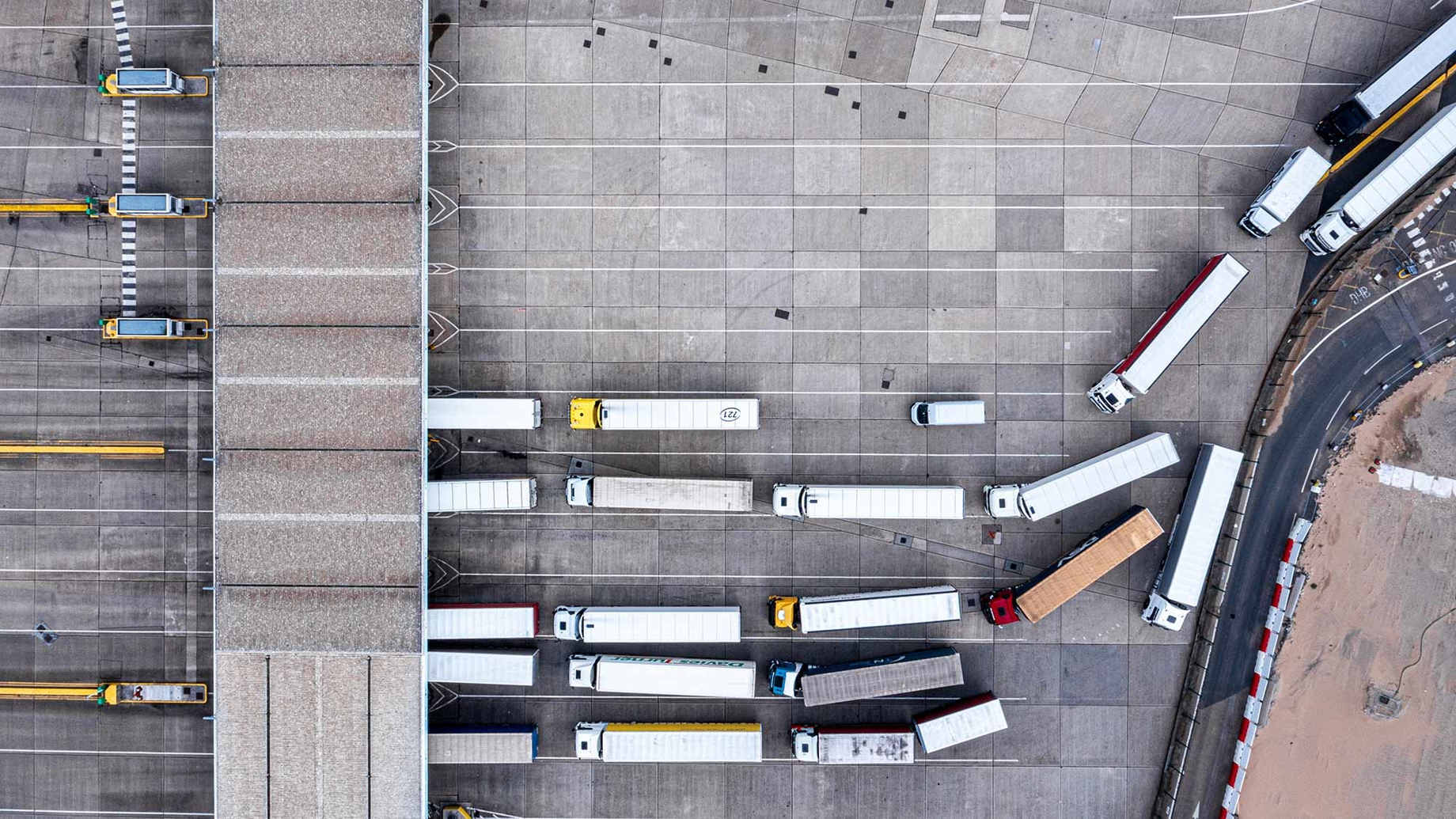 Aerial view of freight lorries