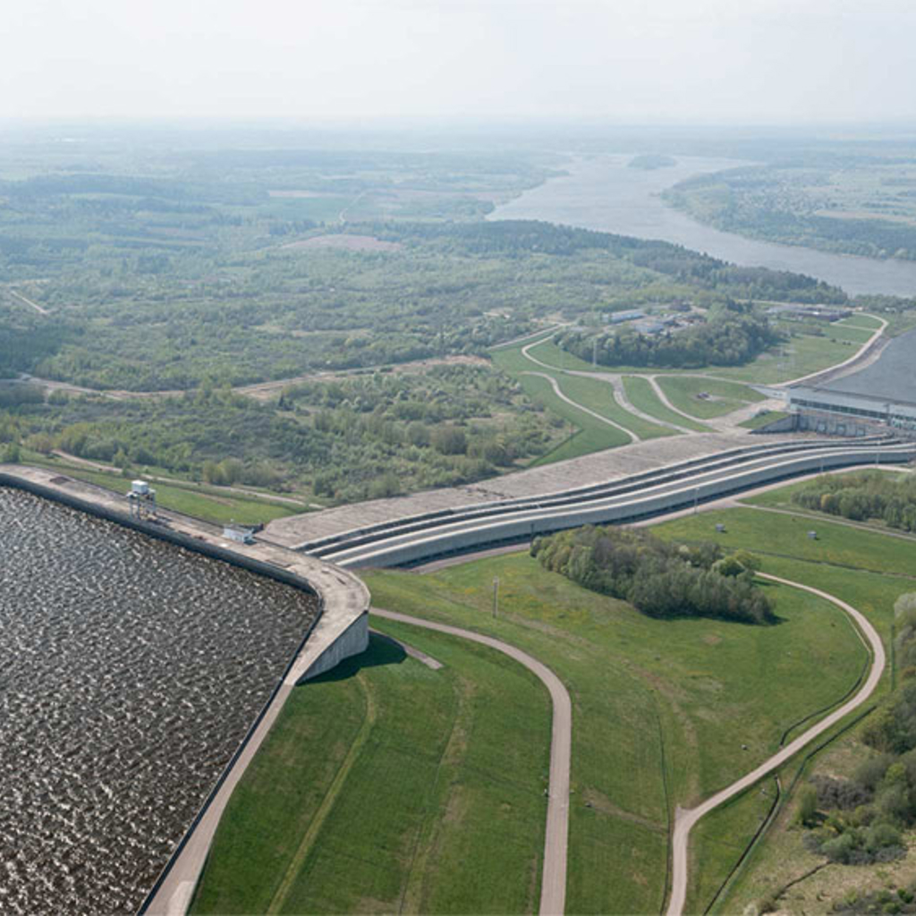 Aerial view of a pumped hydro storage facility