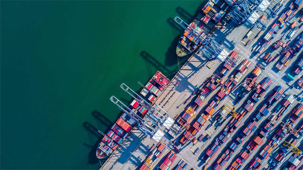 Aerial view of container port