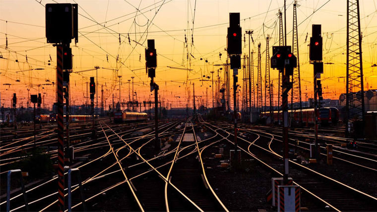 Rail tracks and points at dusk