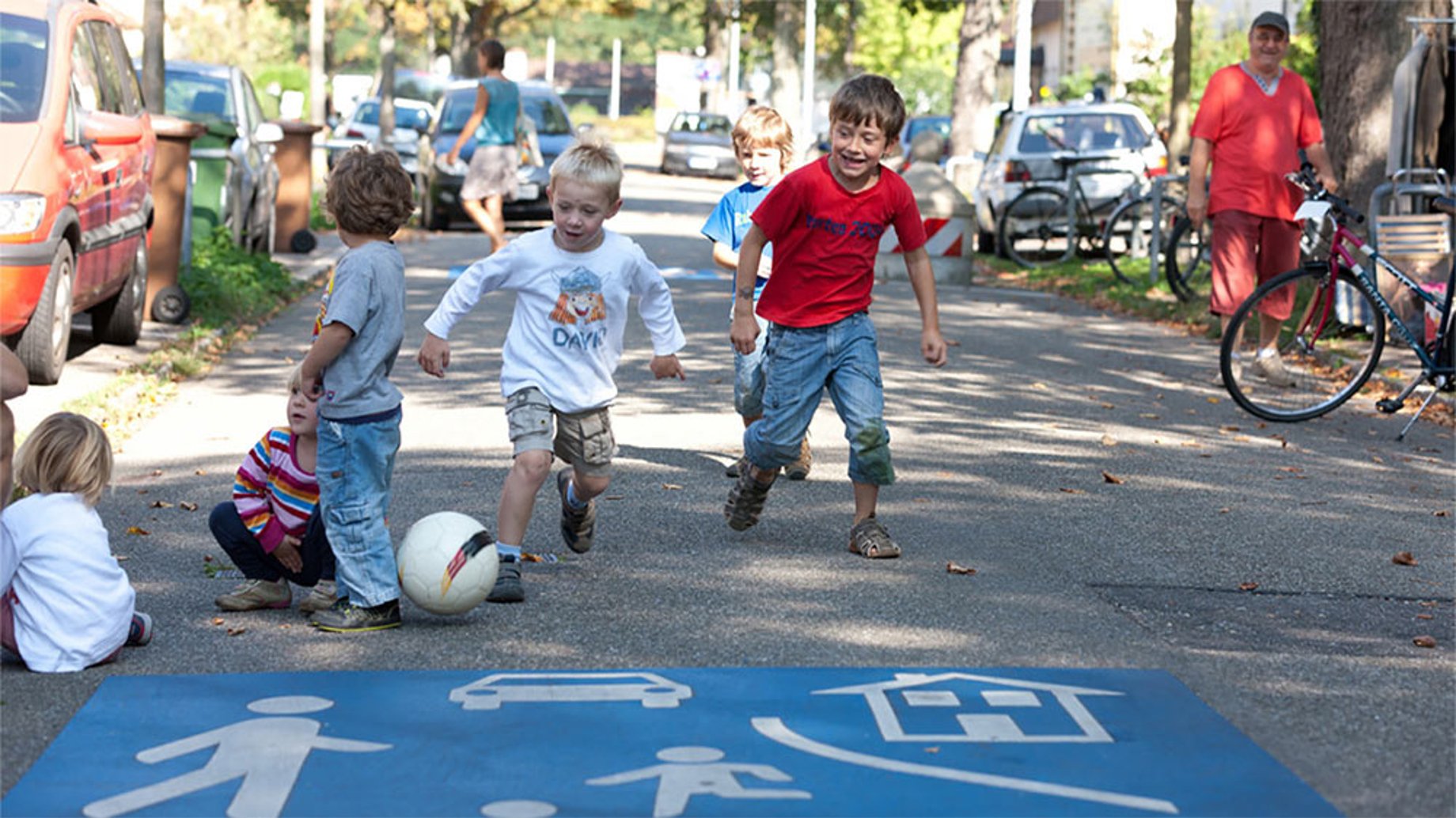 Children playing a city
