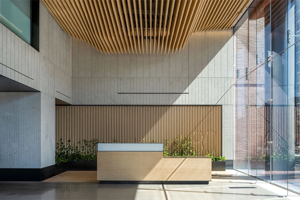 Timber panels in the reception area of 80M Street