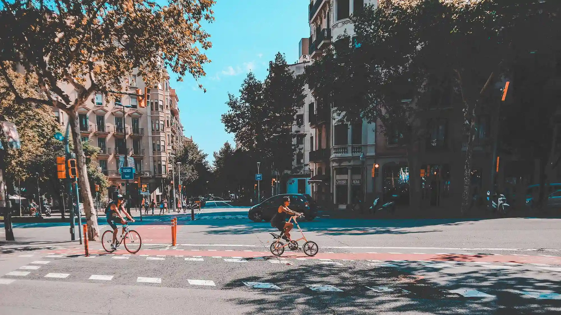 Two cyclists on a city street