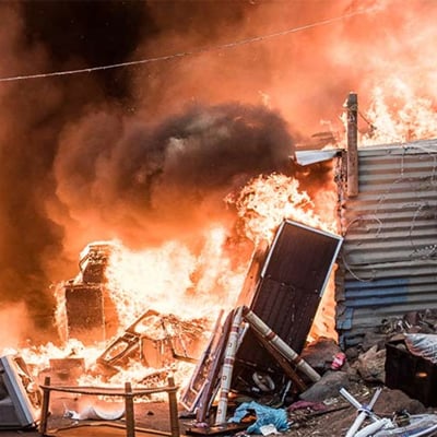 Fire in an informal settlement