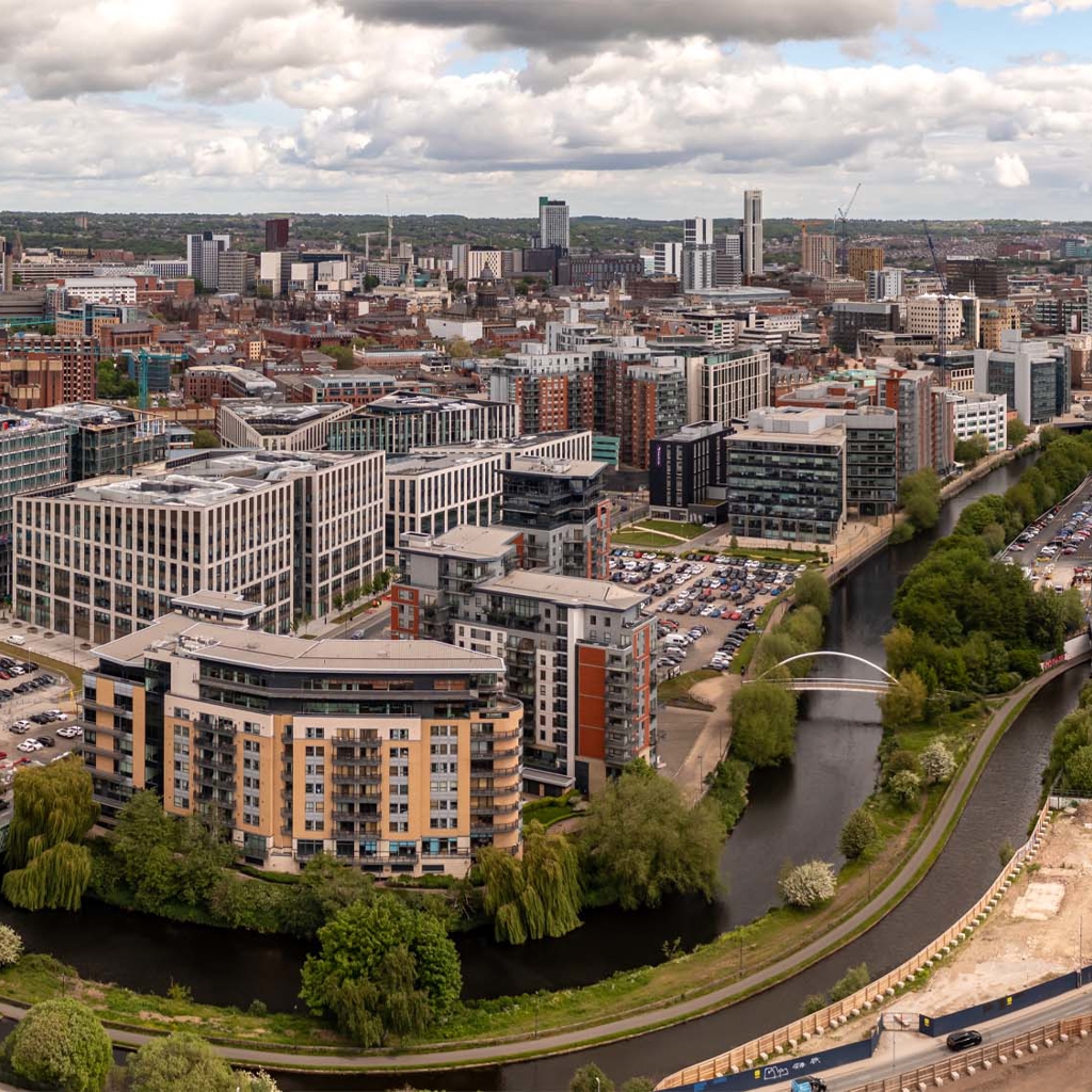 Aerial view of urban transport in a city