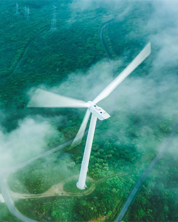 Aerial view of a wind turbine