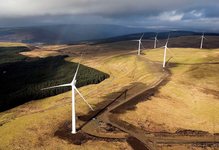 Windfarm on a hillside in Wales