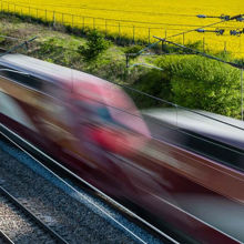 Two high speed trains pass one another