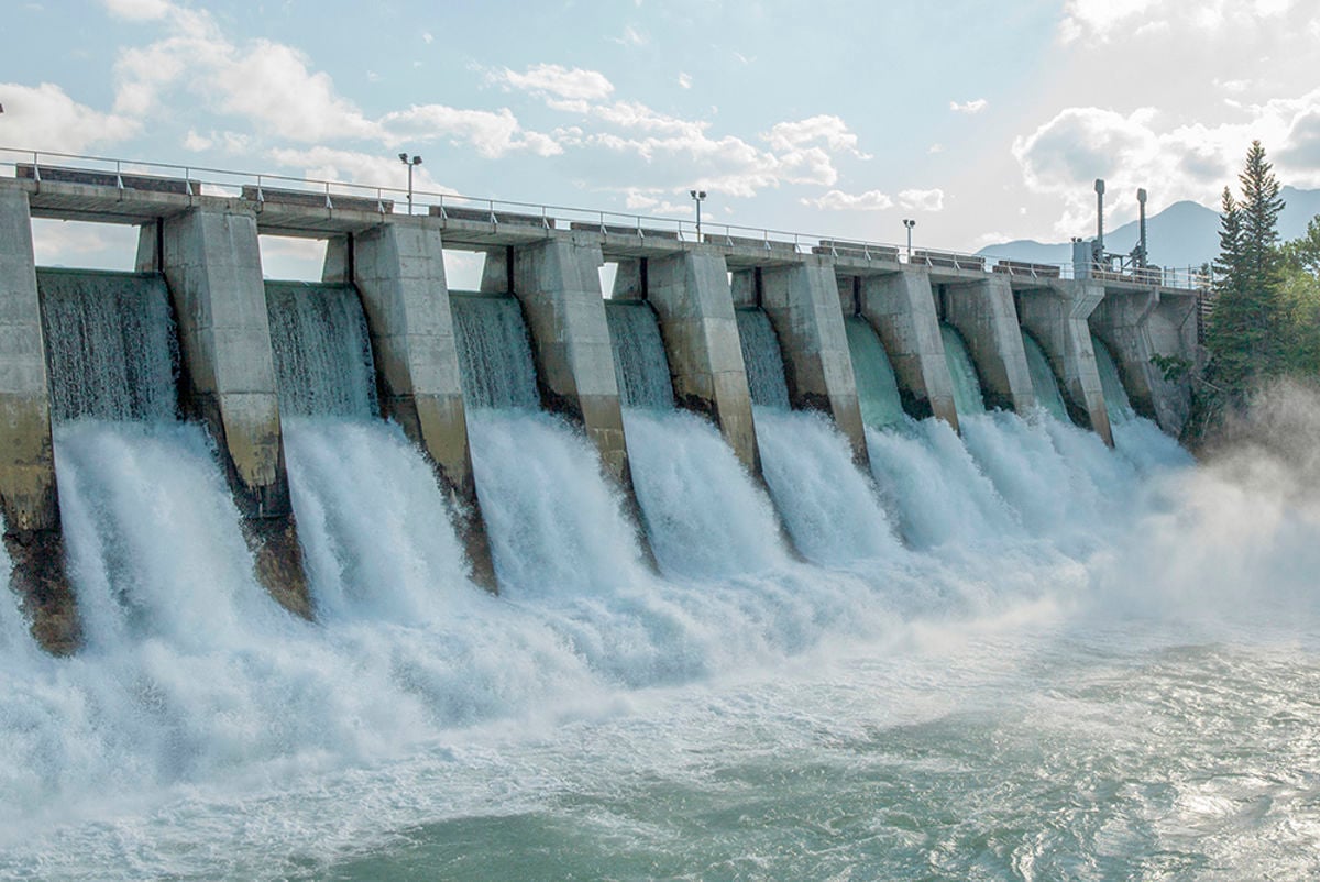 Dam with water cascading through it