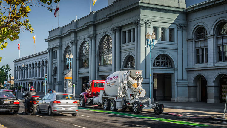 Cement mixer on a road in America