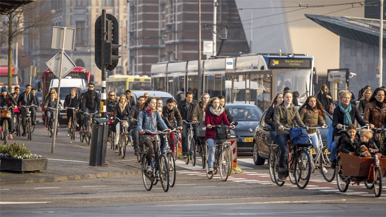 Traffic including a large number of cyclists on a road