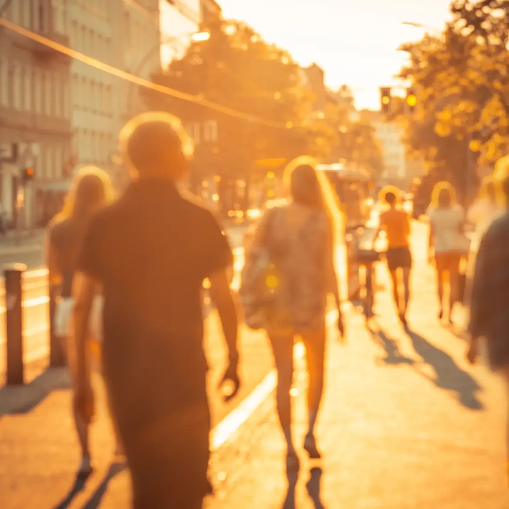 People walking down a city street