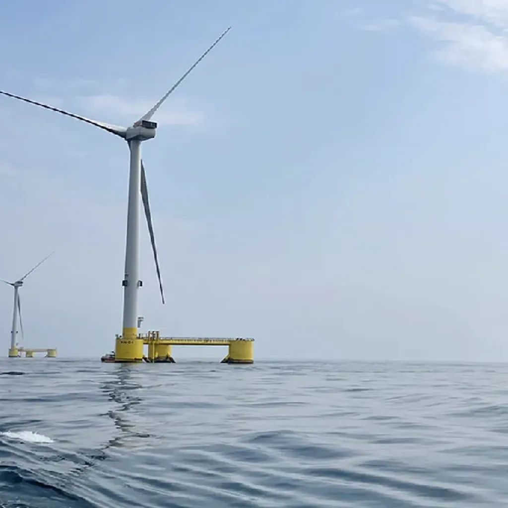 floating off-shore wind turbine farm in ocean