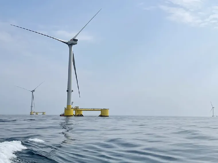 floating off-shore wind turbine farm in ocean