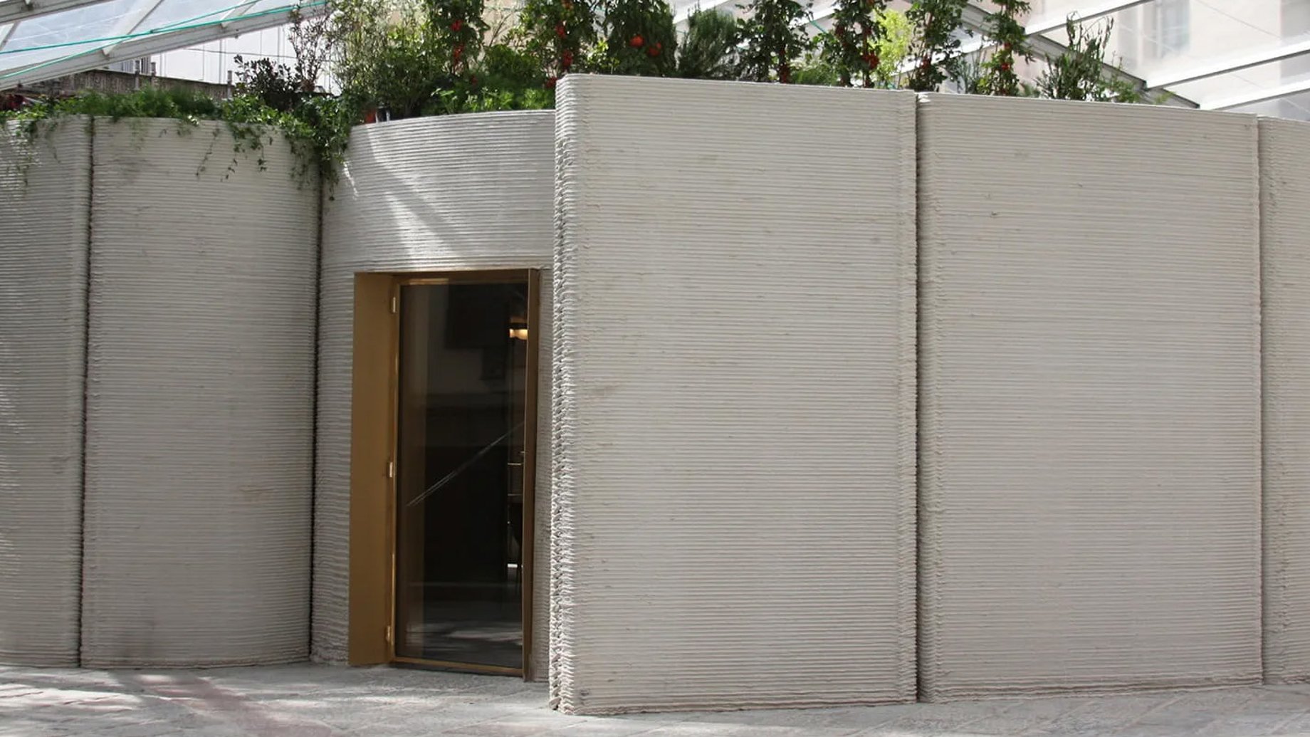 Exterior view of a 3D printed concrete house
