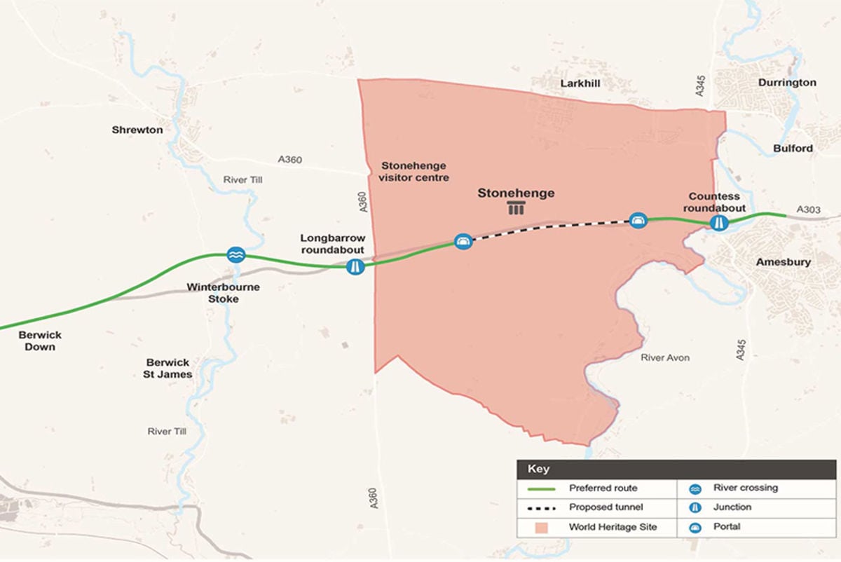 A303 Stonehenge map of modified alignment