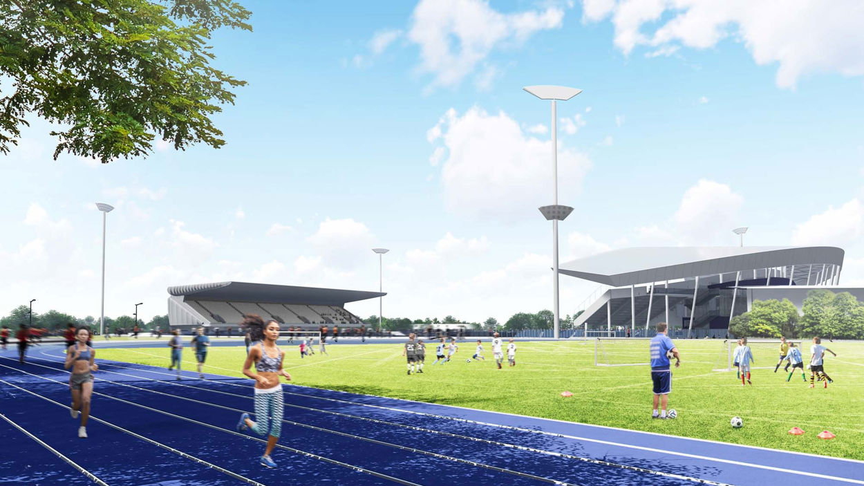 Impression of the stadium being used by athletes