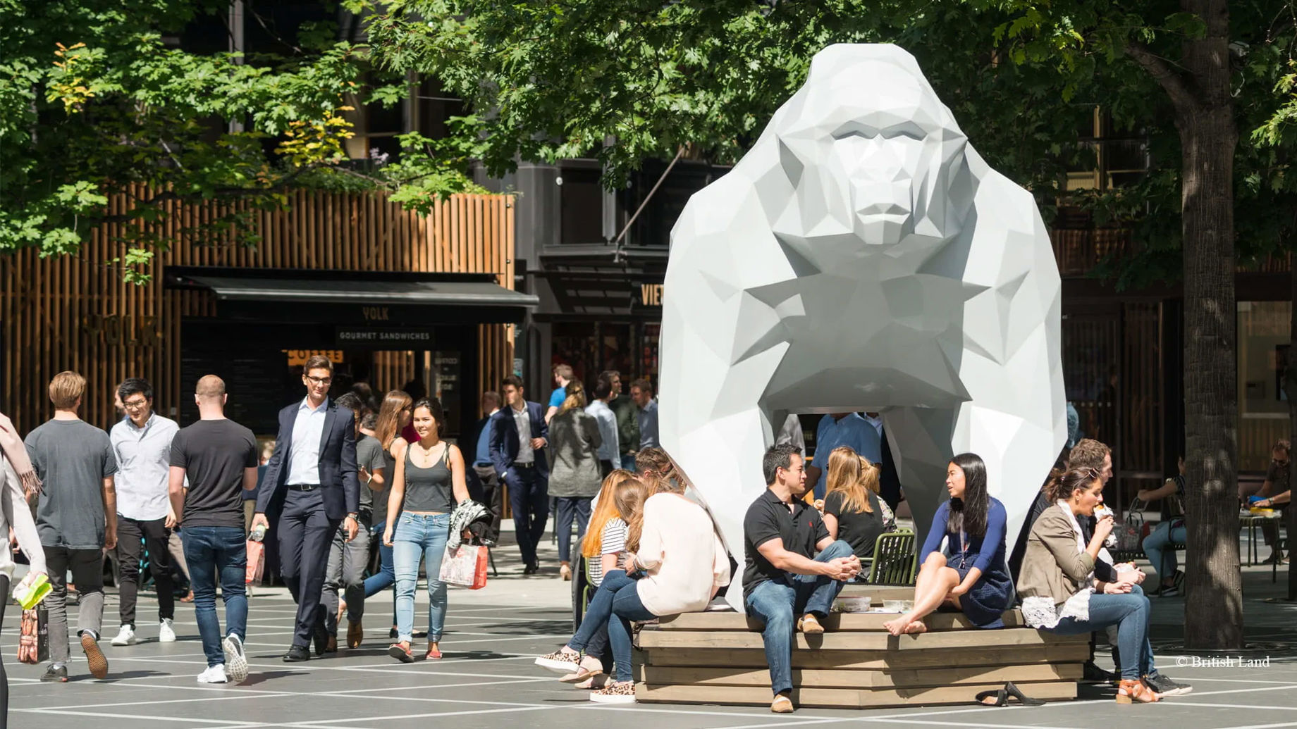 Broadgate circle people enjoying the open spaces