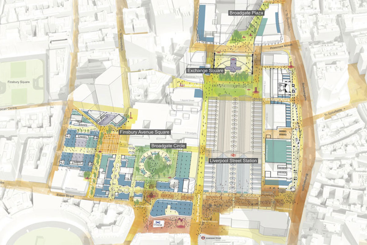 Map of Broadgate Circle and the surrounding areas