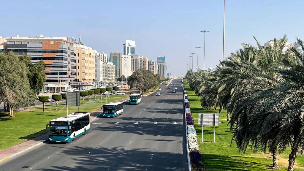 Buses on a road in Abu Dhabi