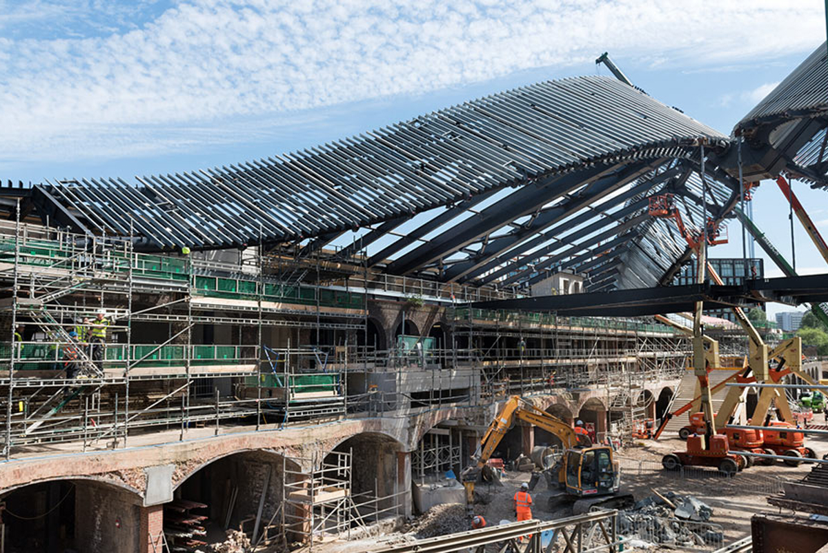 Construction of the roof of Coal Drops Yard