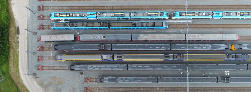 Trains resting in a siding