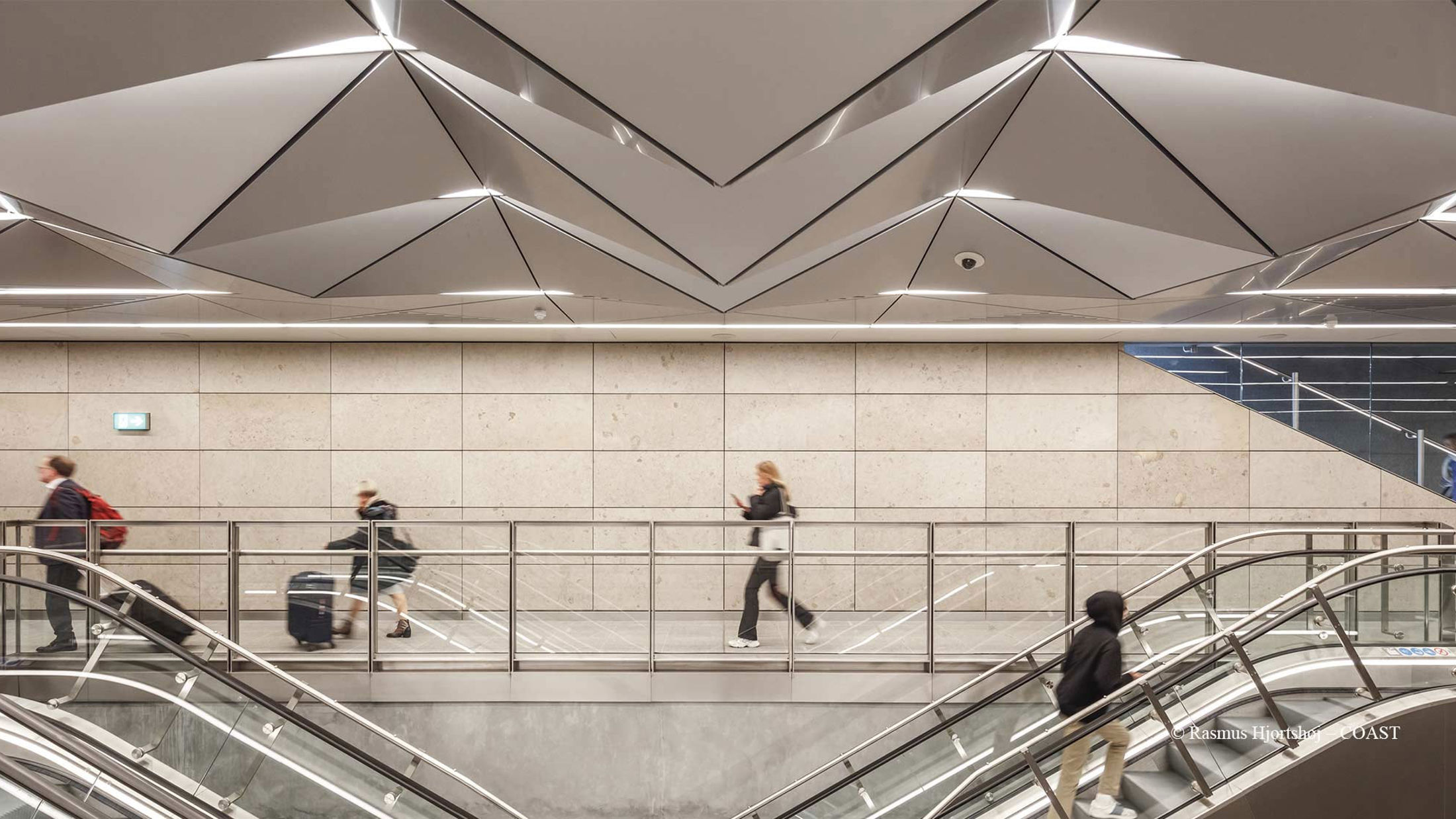 Close up view of the ceiling of a Cityringen station