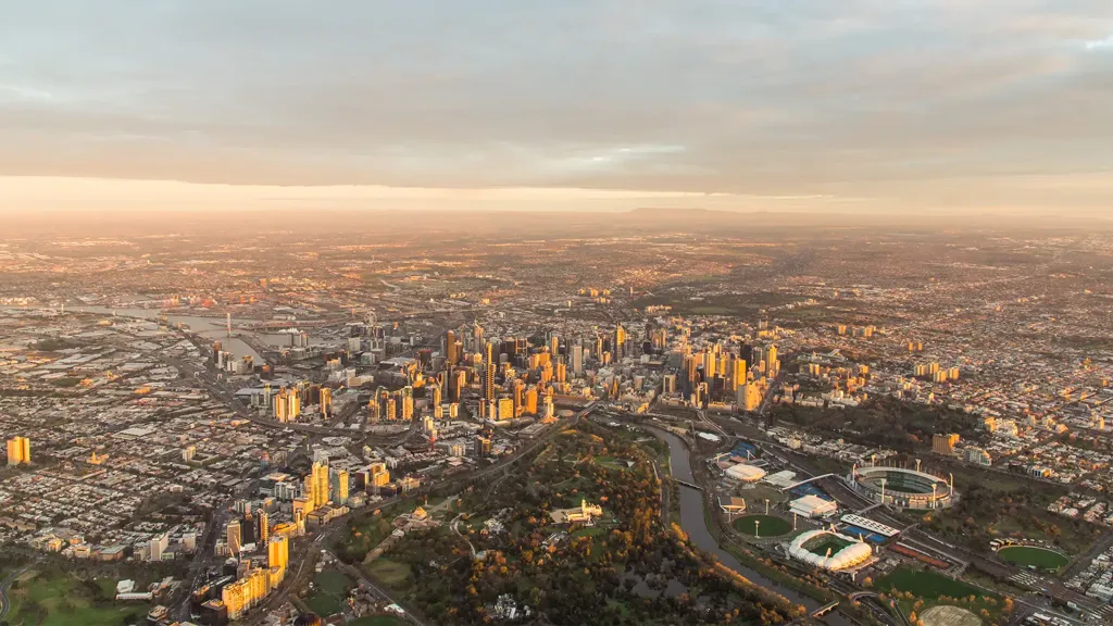 Aerial view across Melbourne