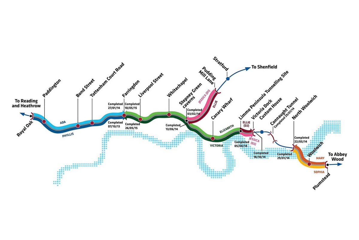 Crossrail tunnelling map