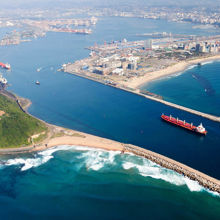 Aerial view of a ship arriving in a port