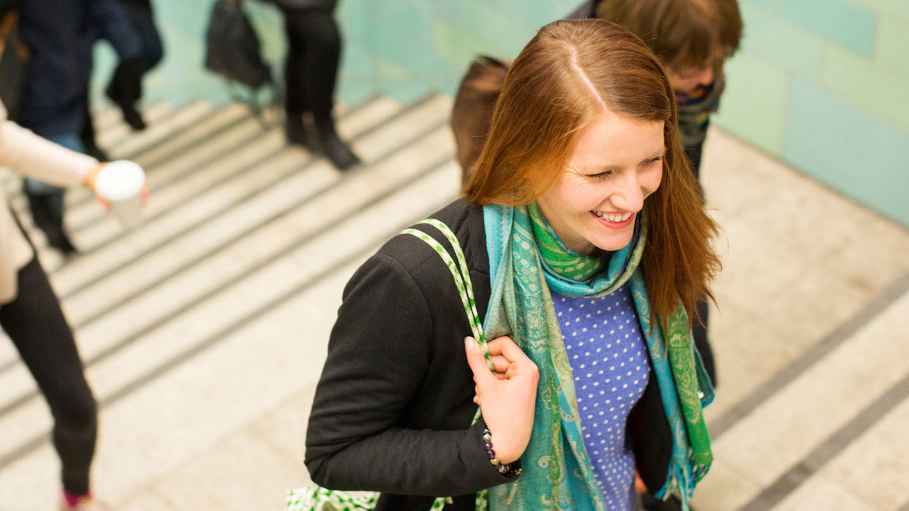 Young people exiting the subway