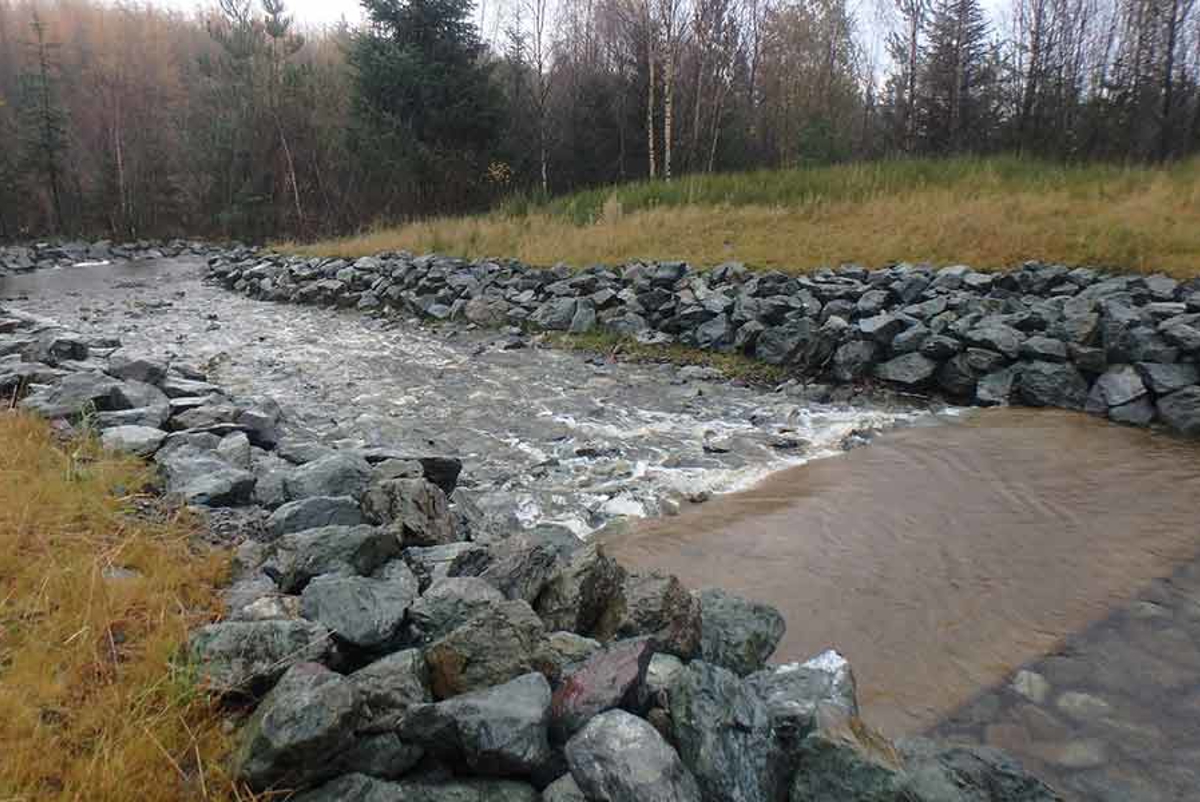 New spillway in operation at llyn cyfty reservoir 