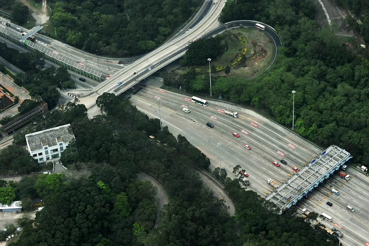 Aerial view of toll plaza, Hong Kong