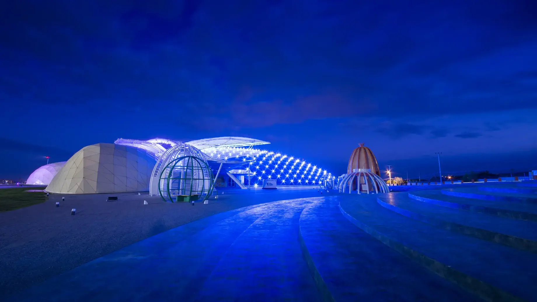 Konya Butterfly Garden lit up at night