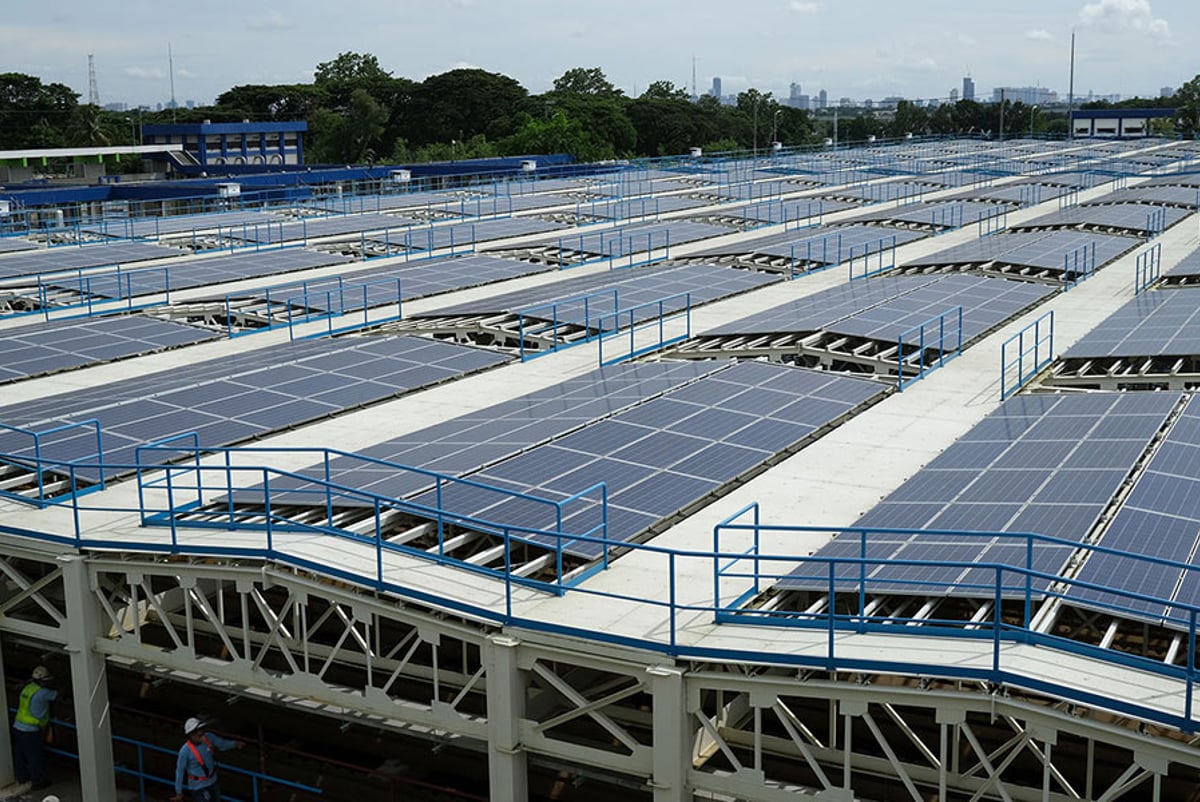 Solar photovoltaic panels over the water treatment plant