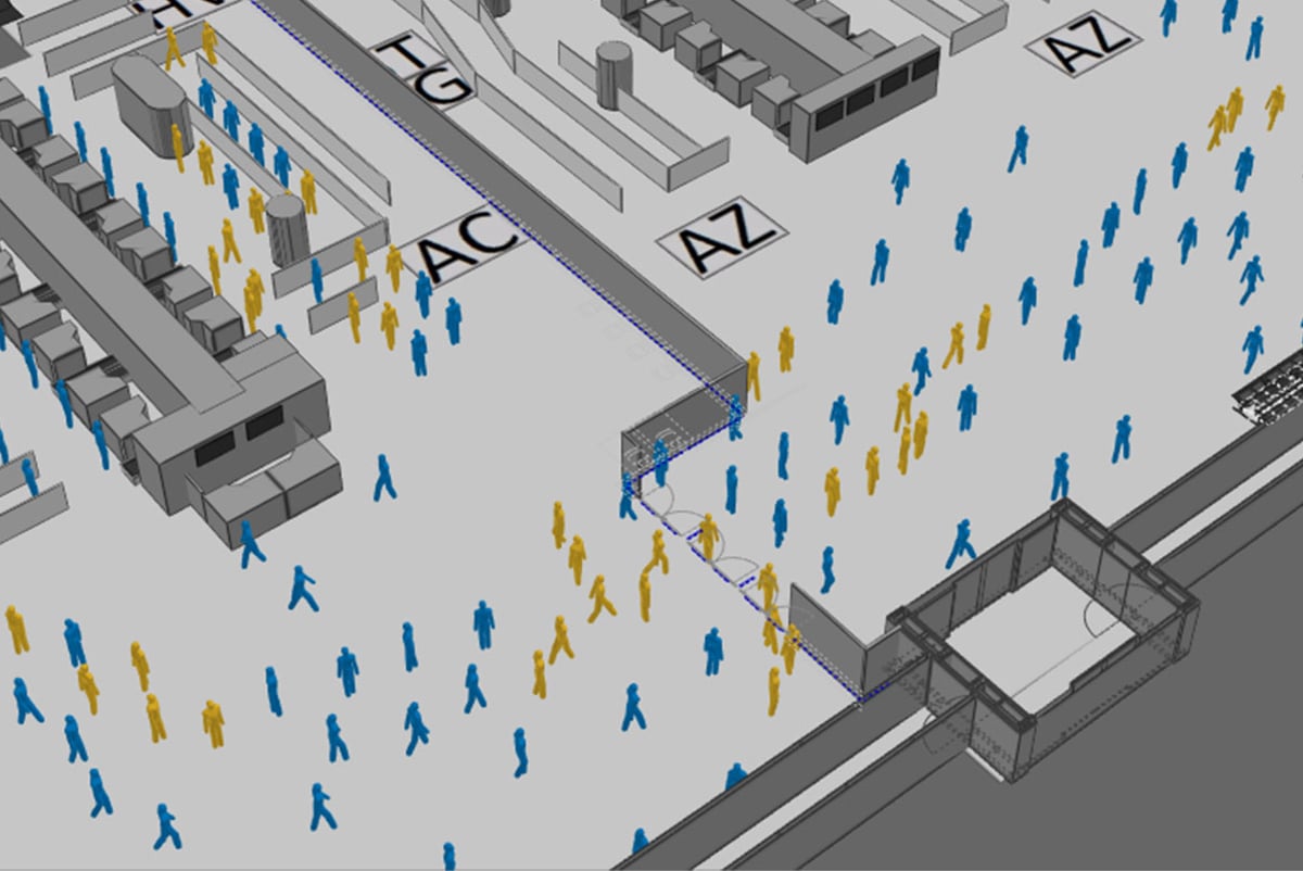 Massmotion still showing people moving around the airport