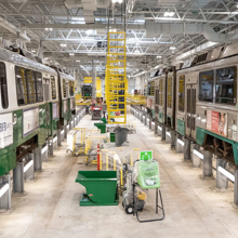 Green Line trains in a depot