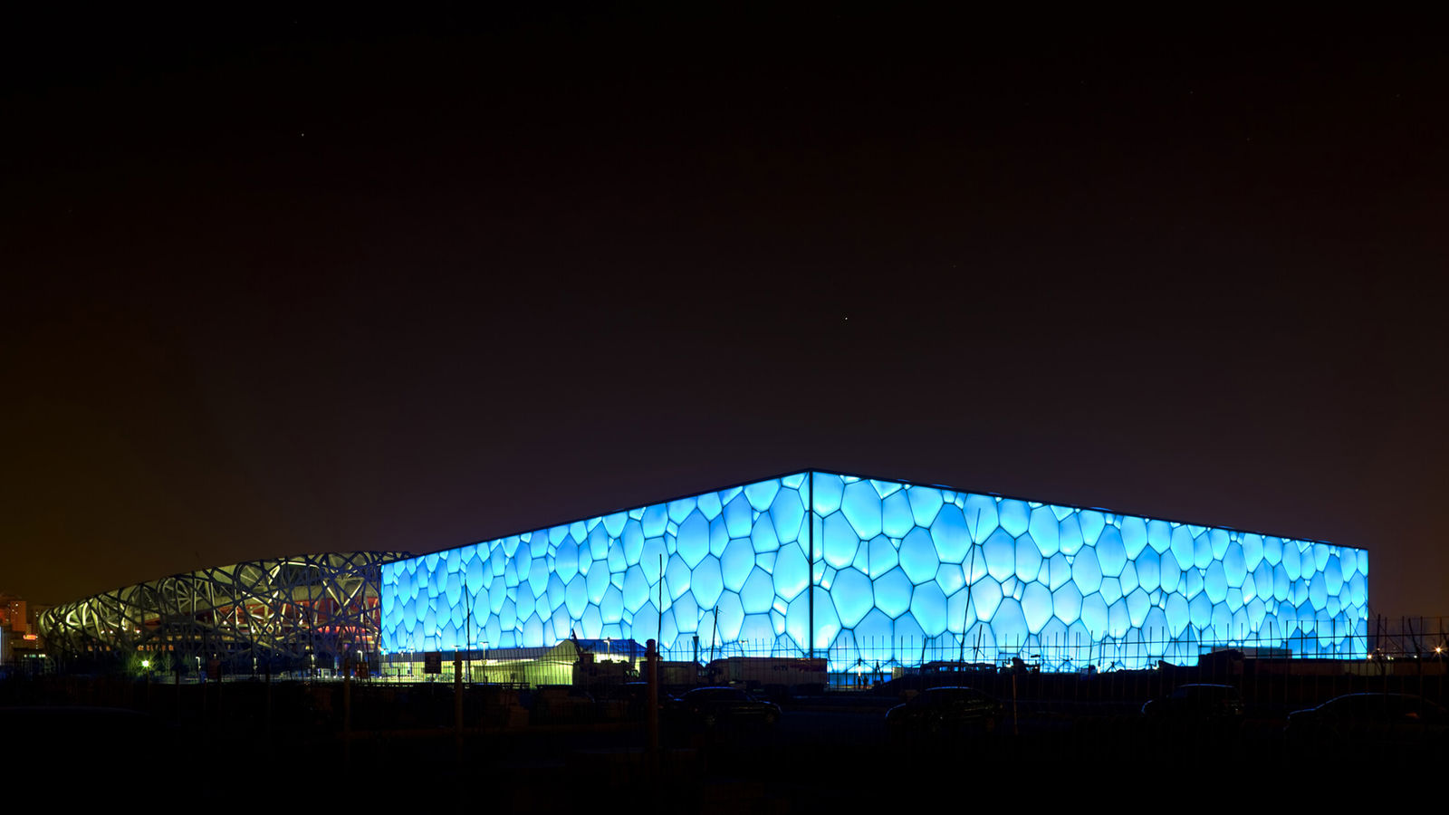 Beijing National Acquatics Centre, The Water Cube exterior night time shot