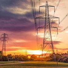 Pylons in the UK at sunset