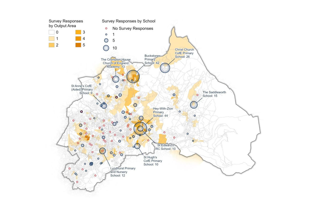 Map of the Survey123 responses across Oldham