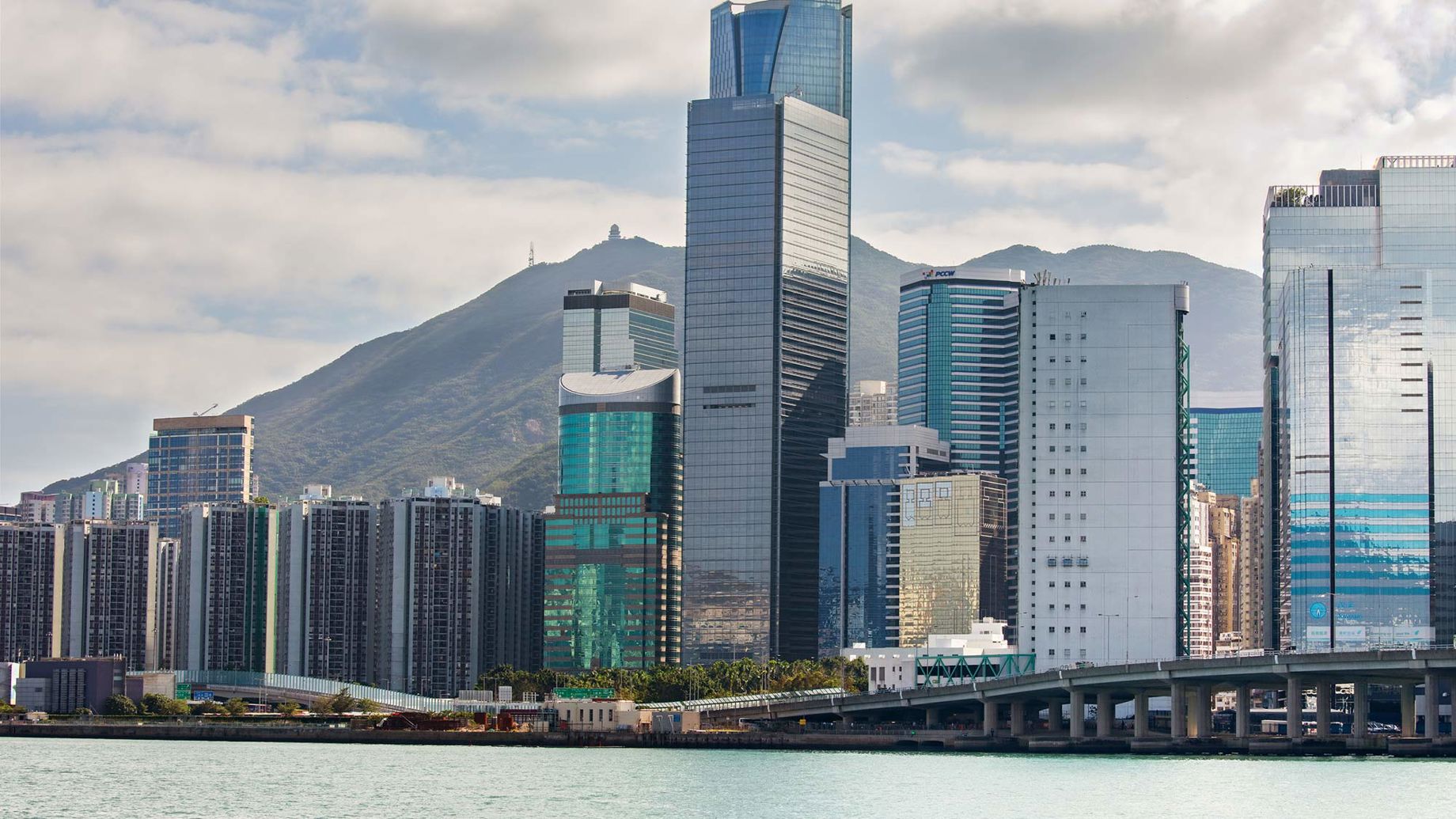 One Taikoo Place among the buildings on Hong Kong watefront