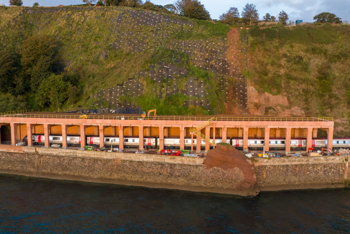 Train passing under Parson's Tunnel during construction