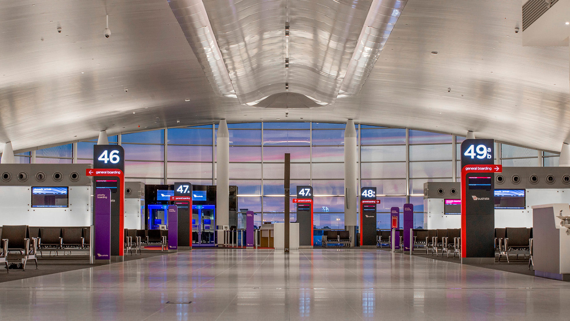 Rows of checkin points at Perth Airport Terminal 1